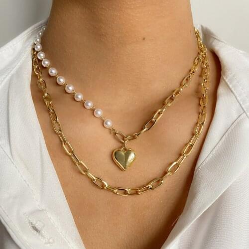 Vienkim New Fashion Gold Color Punk Vintage Pearl Necklaces Thick Chain Statement Necklaces & Pendants Women Jewelry 2021