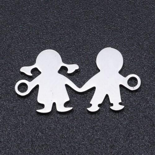 5pcs/lot 100% Stainless Steel Boy and Girl Connector Charms Wholesale Never Tarnish DIY Necklace Bracelet Making Charms