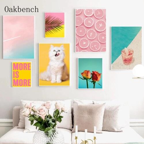 Natural Scenery Canvas Poster Cat Print Fruit Juice Painting Leaf Prints Landscape Wall Pictures For Living Room Decoration