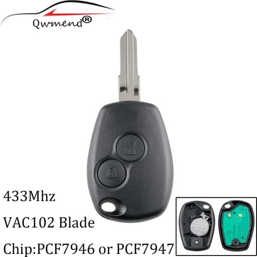QWMEND 2 Button Remote Key For Renault Megan Modus Clio Modus Kangoo Logan Sandero Duster 433Mhz PCF7946/7947 Chip VAC102 Blade