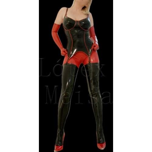 Sexy womens Fetish latex suit set of slip dress,leggings and long finger gloves for club decorations