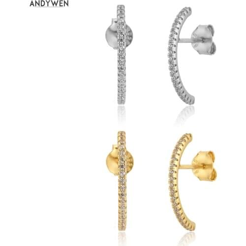ANDYWEN 925 Sterling Silver Gold Line Stud Earring Women Fashion Crystal Piercing Clips 2020 Rock Punk Wedding Jewelry Shinny