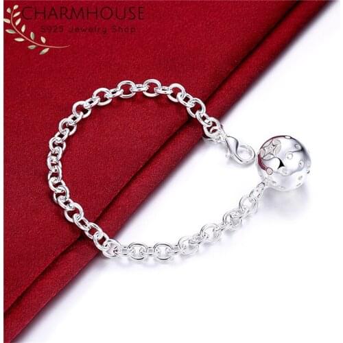 Charmhouse Solid Silver 925 Bracelets For Women Hollow Ball Charm Bracelet & Bangles Wristband Pulseira Wedding Bridal Jewelry