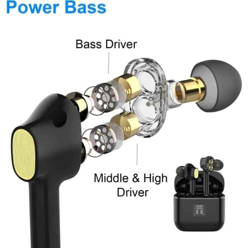 Dual Dynamic Drivers Bluetooth 5.0 Waterproof Earphones TWS Fingerprint Touch Headset HiFI Earbuds Wireless Sport