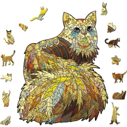 Unique Wooden Puzzle Cat Animals Shapes Wooden Jigsaw Puzzle For Adults Children Educational Puzzles Toys Games DIY Crafts