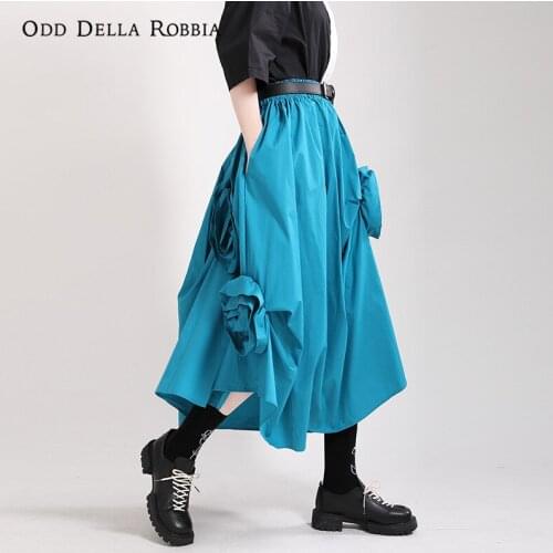 OddDellaRobbia Summer New Personality Solid Color Three-Dimensional Flower Applique Stitching Skirt Flower Bud Skirt Women 1977
