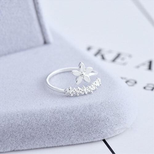 Women Original Handmade Prevent Allergy 925 Sterling Silver Flower Open Rings Jewelry For Girl Gift