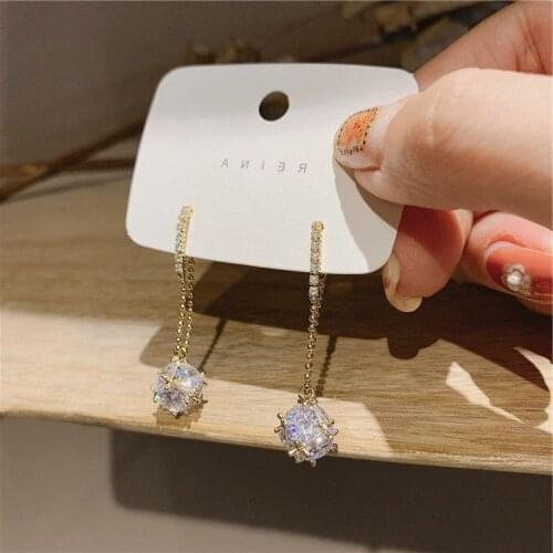 Crystal Stone Earrings Gold Color Micro Paved Cubic Zircon Dangle Earrings Women Party Jewelry