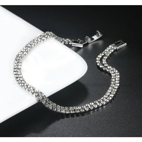 Luxury Double Rows Wedding Bracelet For Women Milticolor 2mm Cubic Zirconia Rose White Gold Color Gift Fashion Jewelry KC122