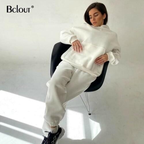 Bclout White Sport Casual Two Piece Set Solid High Waist Trousers And Loose Shirt Women Suit Spring 2021 Streetwear Knitted