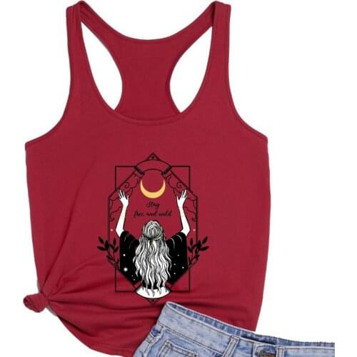 Stay free and wild Loose Racerback Vest creative Moon Tanks Witch girl graphic trendy Summer Beach Tank top drop shipping