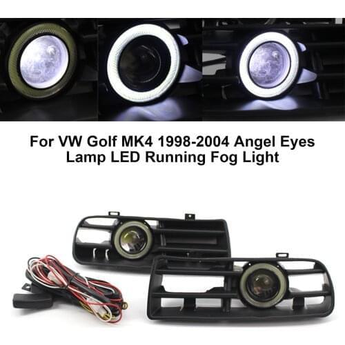 1 Pair Car Auto White Fog Light Front Bumper Grilles Replacement For VW Golf MK4 1998-2004 Angel Eyes Lamp LED Running Fog Light