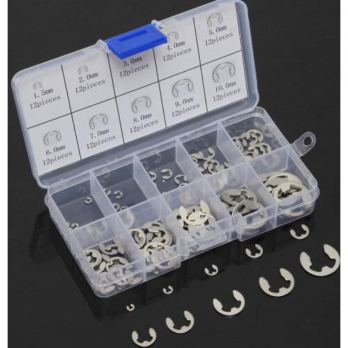 120pcs/lot 304 Stainless Steel E-Clip 1.5mm to 10mm Retaining Circlip Assortment Kit For Hardware Accessories
