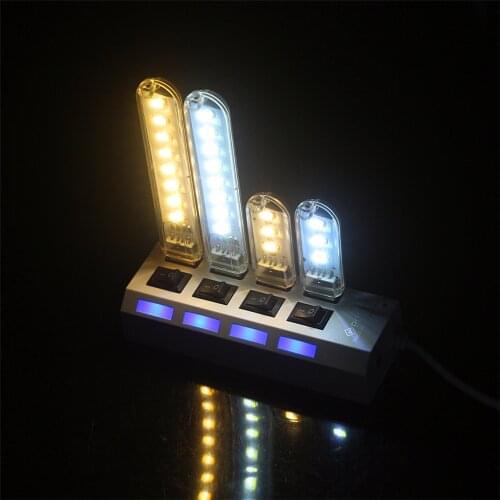 20Pcs/Lot 3LEDs 8LEDs Mini USB LED Book light Desk Night Light Reading Bulb Camping Lamp for Power Bank Charger Laptop PC TV
