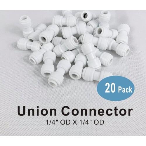 20-Pack Union Connector 1/4 x 1/4 Quick Connect RO System and Water Filter Fittings