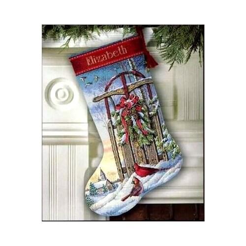 25-DIM08819 sleigh and bird stockings Counted Cross Stitch 11CT 14CT 18CT DIY Cross Stitch Kits Embroidery Needlework Sets