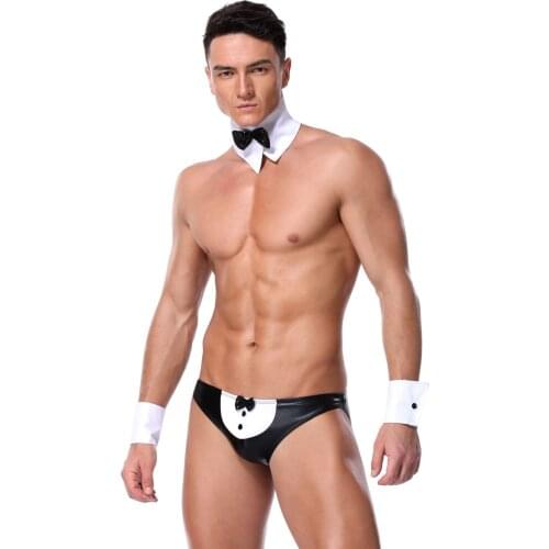 3Pcs Sexy Waiter Lingerie Role Play Costume Maid Sexy Men Costume Butler Uniform Lingerie