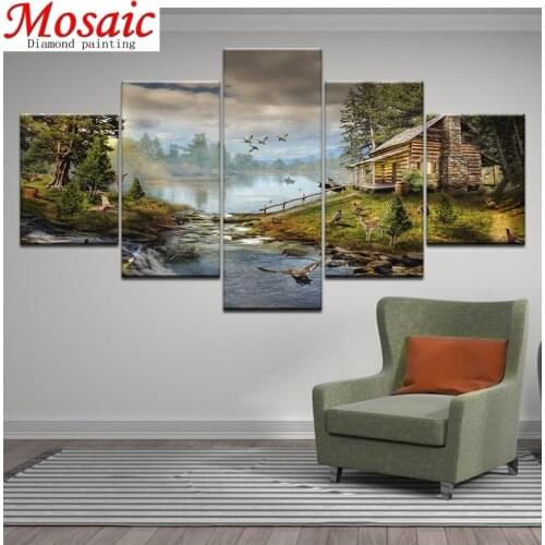 5 Pieces forest tree house animals Scenery 5d Diamond Painting sale full square round resin Crystal diamond mosaic drill,art