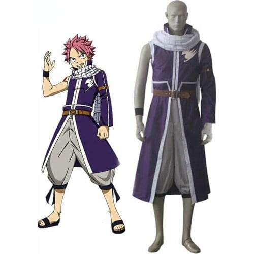 Anime Fairy Tail Natsu Dragneel Halloween Cosplay Costume Purple Coat Outfit
