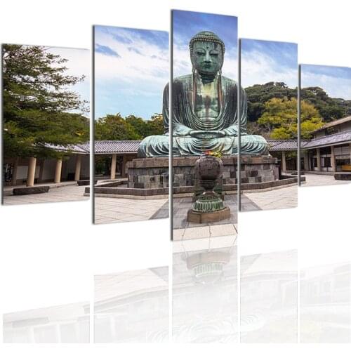 The Great Buddha Of Kamakura 5 Panels DIY Wood Frame Canvas Painting Posters Wall Art Print Picture Living Room Home Decor