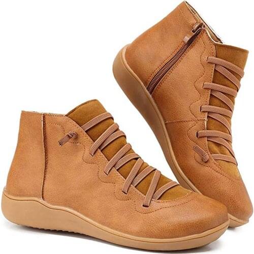 Womens Ankle Shoes PU Leather Womens Shoes Cross Strap Lace Ladies Boots Spring Autumn Ladies Boots