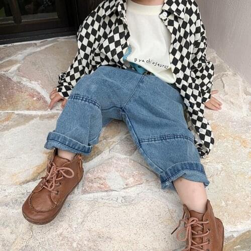 Childrens Pants 2021 Autumn New Girls and Boys Personality Segmented Korean Pants Childrens Solid Color Casual Jeans Pants