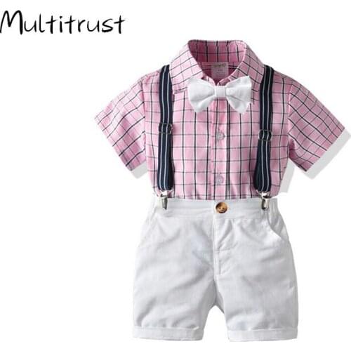 Kids Baby Boy Clothing Suit Gentleman Formal Children Boys Clothes Set T-Shirt+Belt Pants 2Pcs Boy Wedding Party Clothing Set