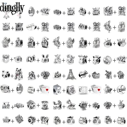 Dinglly 2Pcs Cute Beads Silver Color Charm For Bracelets Original Exquisite Fashion Boy Girl Beaded Children Jewelry Accessories