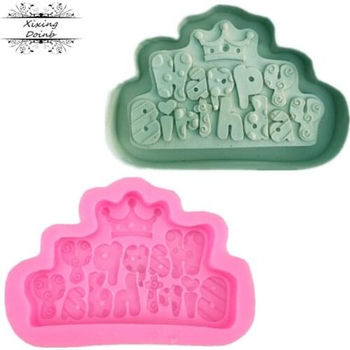1Pcs Happy birthday shape silicone soft candy mold cake decorating tool Candy Chocolate Mold