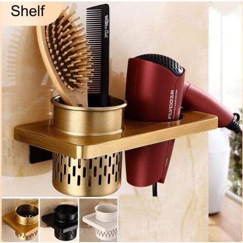 Hair Dryer Holder Space Aluminium Bathroom Wall Shelf Hair Dryer Rack With Basket Bathroom Shelves Bathroom Accessories