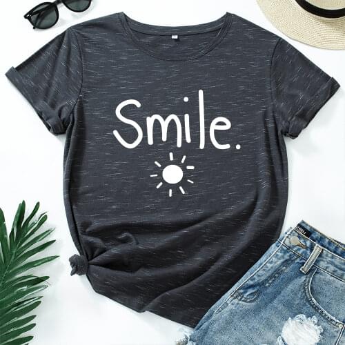 Graphic T Shirts for Women Cotton Short Sleeve Tee Female Shirt Tops Summer Casual Print Clothes Gifts World Smile Sun Sunshine