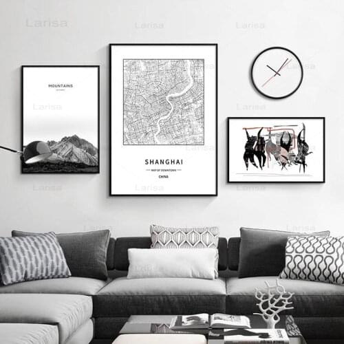Custom Canvas Painting China Beijing Chengdu City Map Posters Nordic Black and White Wall Art Pictures Home Living Room Decor
