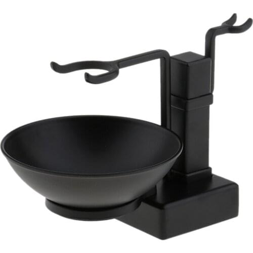 Bathroom Barber Men Metal Shaving Rack Stand Set - Shave Brush Holder Shelf + Soap Mug Cup Bowl Black