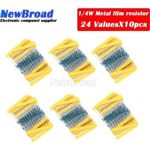 24valuesX10pcs=240pcs 1/4W 0.25W 1% 4.7k-68k Metal Film Resistor component diy kit package new and original