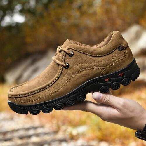 Men Casual Leather Shoes New First Layer Cowhide Sneakers Outdoor Hiking Shoes