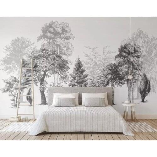 Bacal Custom wallpaper modern minimalistic black and white sketch style abstract woods TV background wall mural 3d wallpaper