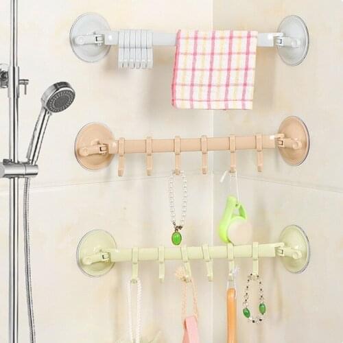 6 Hooks Bathroom Wall Towel Holder Hanging Suction Cup Adjustable Storage Rack Hanger Bathroom Kitchen Supplies Finishing Rack