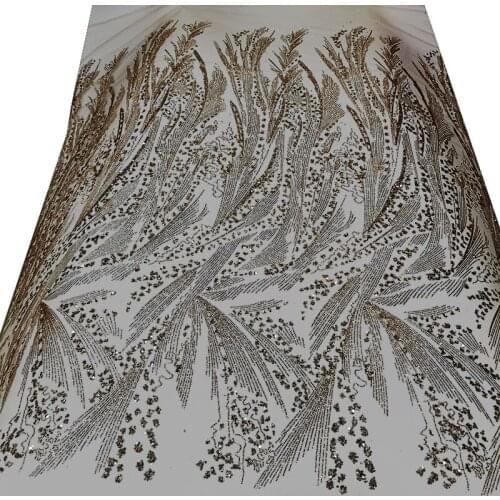 Latest African George High Quality Nigerian Sequins Lace Fabric Gold Glitter Soft Tulle Luxury Design Womens Dress Material DIY