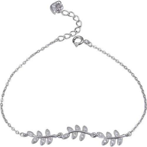 OneQuarter Fashion Cute S925 Sterling Silver Crystal Leaf Bracelets Chain For Women Charms Bracelet Bangles Friendship Jewelry