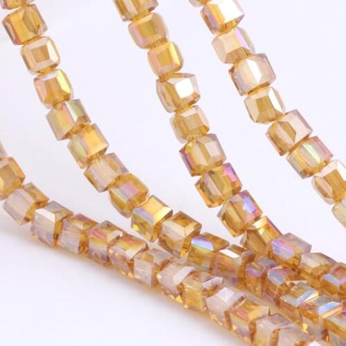 OlingArt Square 3/4/6/8MM Austria Crystal Glass Beads charm Brown & Camel AB color Loose Spacer Bead for DIY Jewelry Making