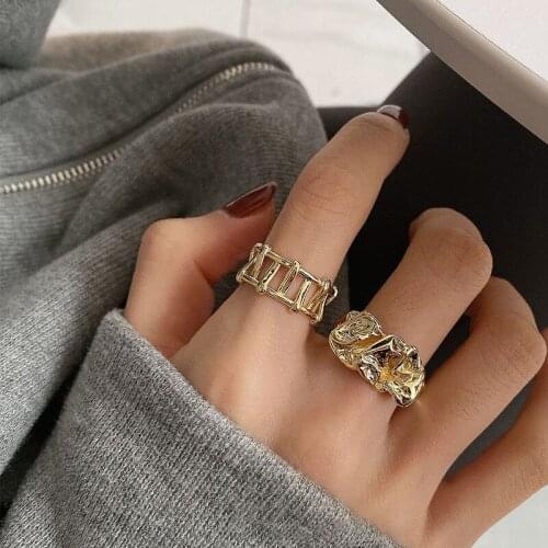 Origin Summer Unique Design Irregular Folds Gold Ring for Women Textured Open Adjustable Metal Hollow Index Finger Ring Jewelry