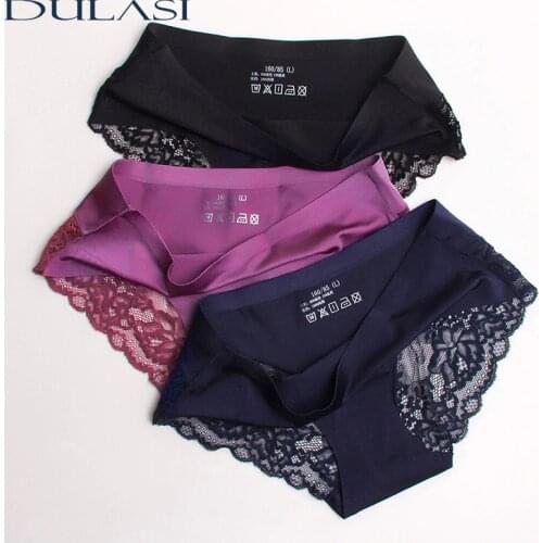Sexy Panties Women Underwear Seamless Silk Briefs Bikini Transparent Panty for Girl Ladies Nylon Cotton Lingerie 3pcs set DULASI
