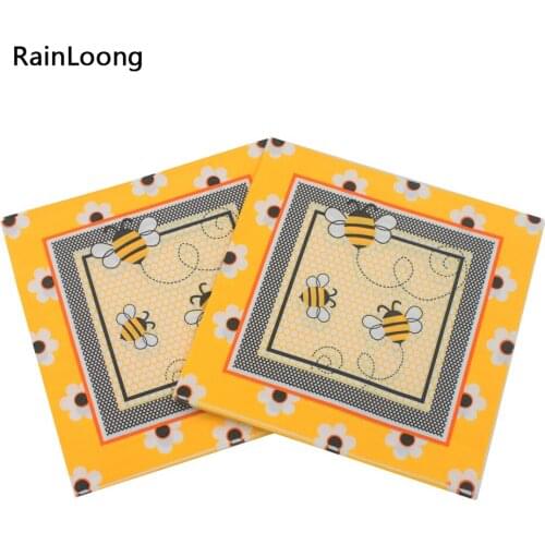 [RainLoong] Bee Paper Napkin Event & Party Insect Tissue Printed Napkin Supply Decoration Paper 33cm*33cm 1 pack (20pcs/pack)