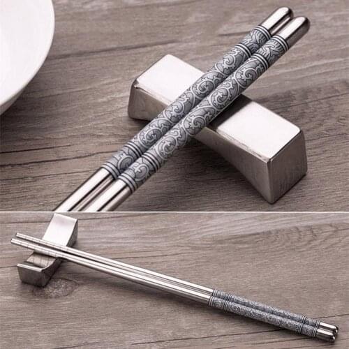 Steel Anti Skid Blue and white porcelain printing Chopsticks Sushi Metal Iron Portable Chinese Food chopsticks