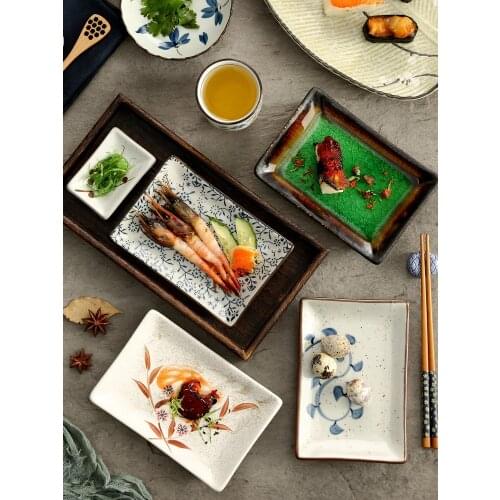 Sushi plate rectangle snack plate thick ceramic