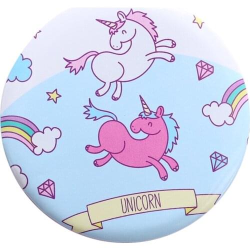 TY108 Unicorn Mini Cosmetic Makeup Mirror Round Makeup Mirror Women Round Mini Pocket Mirrors Cartoon Patterns Compact Makeup