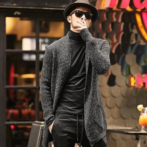 Spring 2020 Medium Long Cardigan Outerwear Men America Casual Thicken Warm Long Sleeve Loose Sweater Streetwear Knitted Sweater