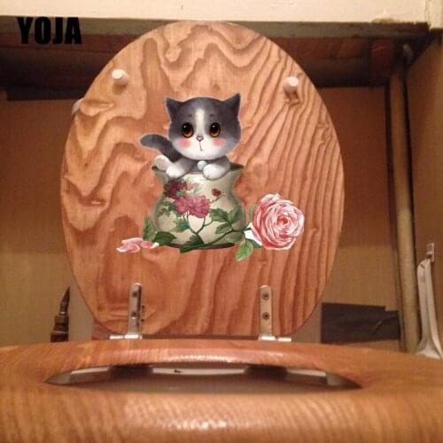 YOJA 23.7*21.4CM Lovely Cat Girl Bedroom Wall Decor Decal Bathroom Toilet Sticker T1-0082
