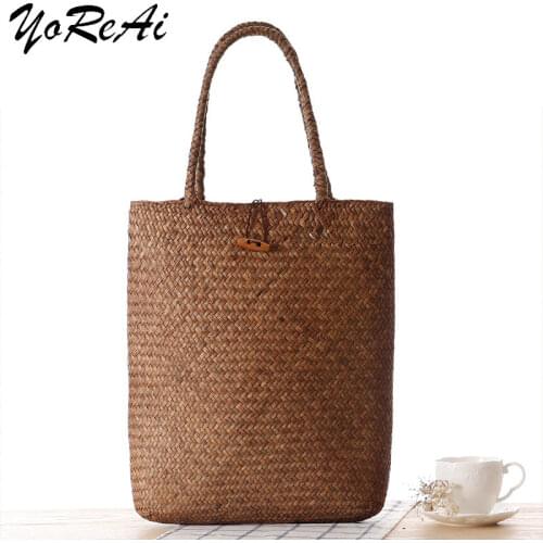 YoReAi Women Straw Beach Bag Vogue Travel Holiday Vacation Leisure Handmade Woven New Tote Shopping Large Capacity Shoulder Bags