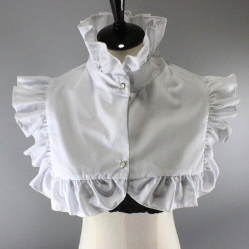 Women Vintage Ruffled High Neck False Fake Collar Dickey Buttons Solid Color Detachable Half Shirt Sweater Decorative Crop Top